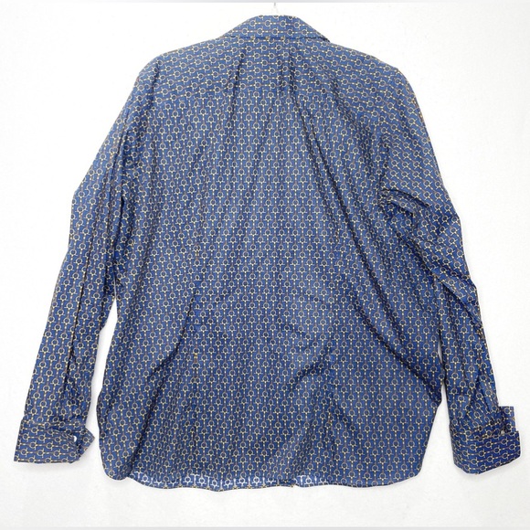 Lands End Women’s Long Sleeve Button Up Shirt Navy Gold Horse Bit Equestrian 20W - Picture 2 of 6